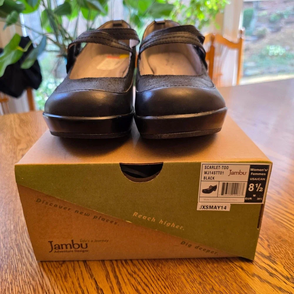 Jambu Scarlet-Too 8.5M Black Leather Suede Wedge Mary Jane Shoes New in Box‎
